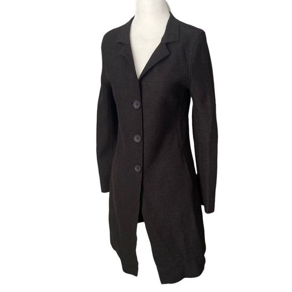 KUNA Ibis Coat Wool Alpaca Black Long Sleeve Button Front Lightweight Coat - Picture 7 of 13